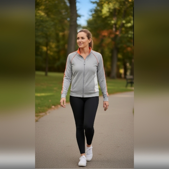 Gray and Orange Champion Performance Womens Track Jacket - Size Medium - Picture 1 of 3